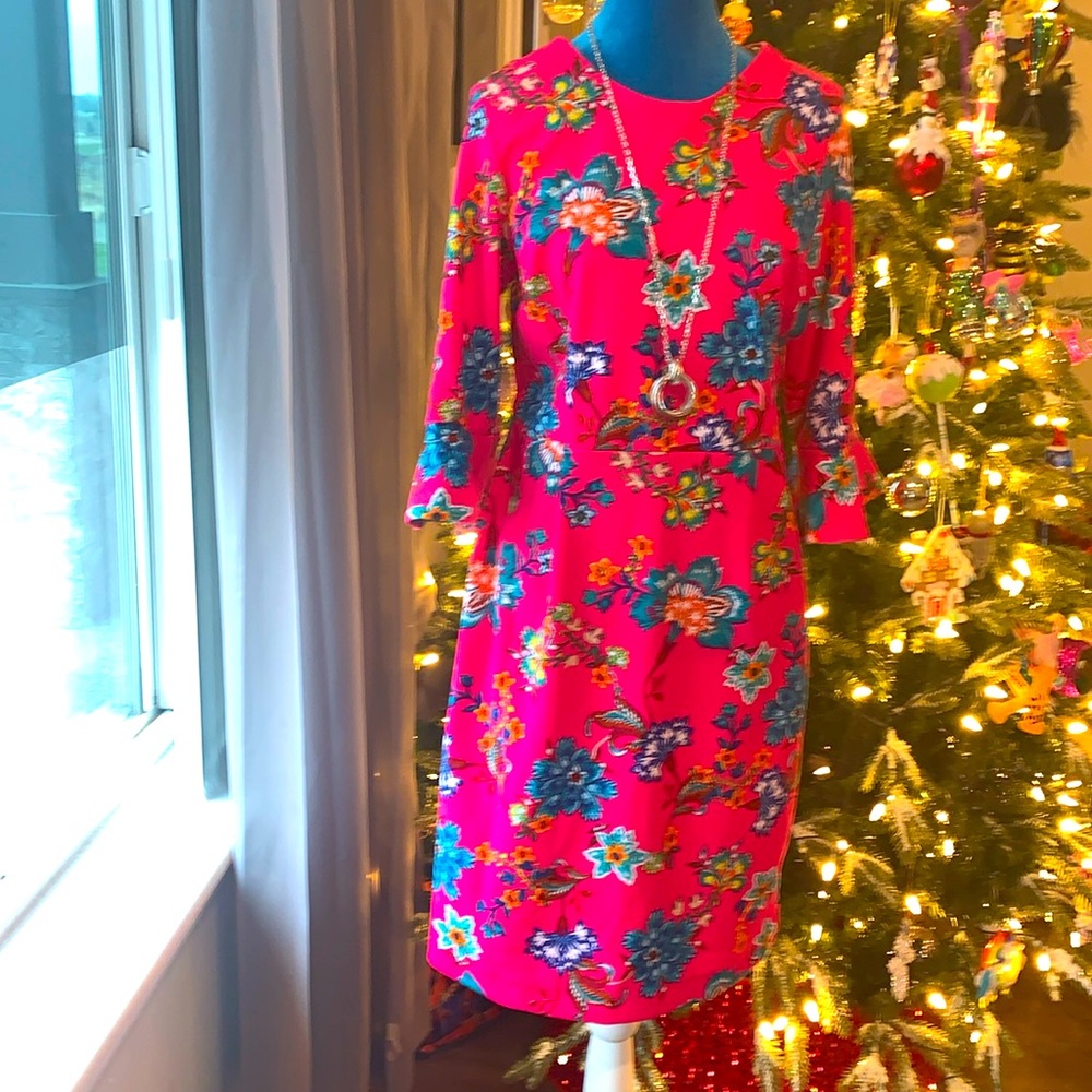Floral hot pink pencil dress